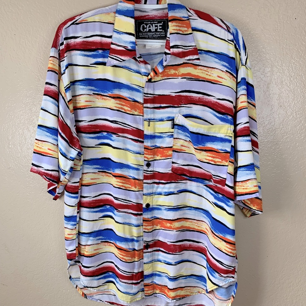 CAFE Styled In Italy Vintage Watercolor Button Down Resortwear Shirt Size S/M - Picture 2 of 11
